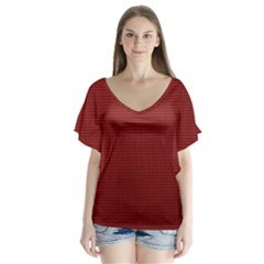 Metallic Mesh Screen 2-red V-neck Flutter Sleeve Top by impacteesstreetweareight