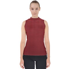 Metallic Mesh Screen 2-red Mock Neck Shell Top by impacteesstreetweareight