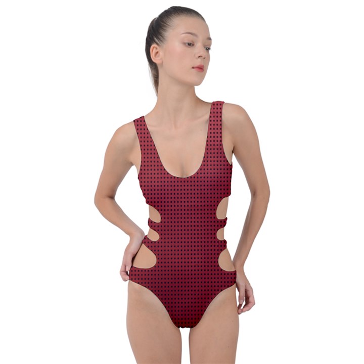 Metallic Mesh Screen 2-red Side Cut Out Swimsuit