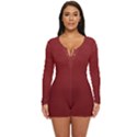 Metallic Mesh Screen 2-red Long Sleeve Boyleg Swimsuit View1