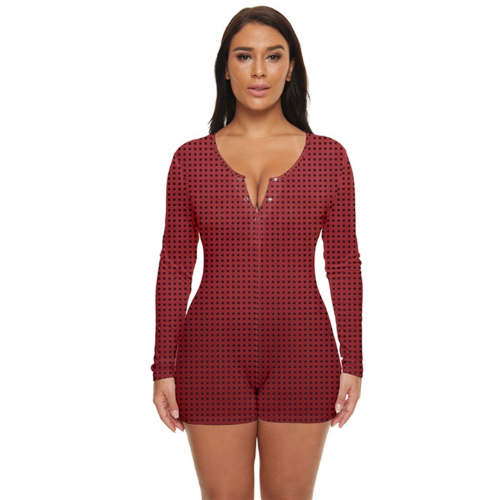 Metallic Mesh Screen 2-red Long Sleeve Boyleg Swimsuit