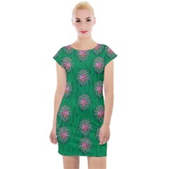 Lotus Bloom In The Blue Sea Of Peacefulness Cap Sleeve Bodycon Dress by pepitasart