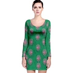 Lotus Bloom In The Blue Sea Of Peacefulness Long Sleeve Velvet Bodycon Dress by pepitasart