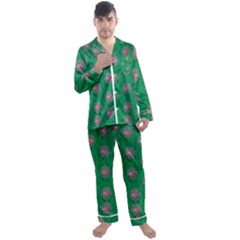 Lotus Bloom In The Blue Sea Of Peacefulness Men s Long Sleeve Satin Pajamas Set by pepitasart