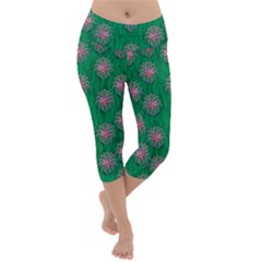 Lotus Bloom In The Blue Sea Of Peacefulness Lightweight Velour Capri Yoga Leggings by pepitasart