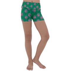 Lotus Bloom In The Blue Sea Of Peacefulness Kids  Lightweight Velour Yoga Shorts by pepitasart