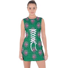 Lotus Bloom In The Blue Sea Of Peacefulness Lace Up Front Bodycon Dress by pepitasart