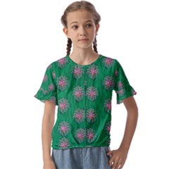 Lotus Bloom In The Blue Sea Of Peacefulness Kids  Cuff Sleeve Scrunch Bottom Tee