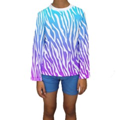 White Tiger Purple & Blue Animal Fur Print Stripes Kids  Long Sleeve Swimwear by Casemiro