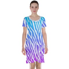 White Tiger Purple & Blue Animal Fur Print Stripes Short Sleeve Nightdress by Casemiro