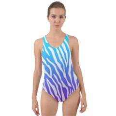 White Tiger Purple & Blue Animal Fur Print Stripes Cut-out Back One Piece Swimsuit by Casemiro