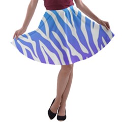 White Tiger Purple & Blue Animal Fur Print Stripes A-line Skater Skirt by Casemiro