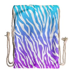 White Tiger Purple & Blue Animal Fur Print Stripes Drawstring Bag (large) by Casemiro