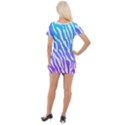 White tiger purple & blue animal fur print stripes Short Sleeve Asymmetric Mini Dress View2