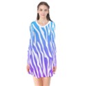 White tiger purple & blue animal fur print stripes Long Sleeve V-neck Flare Dress View1