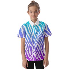 White Tiger Purple & Blue Animal Fur Print Stripes Kids  Short Sleeve Shirt by Casemiro