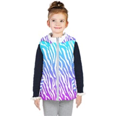 White Tiger Purple & Blue Animal Fur Print Stripes Kids  Hooded Puffer Vest by Casemiro