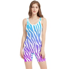 White Tiger Purple & Blue Animal Fur Print Stripes Women s Wrestling Singlet by Casemiro