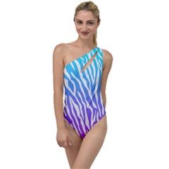 White Tiger Purple & Blue Animal Fur Print Stripes To One Side Swimsuit by Casemiro