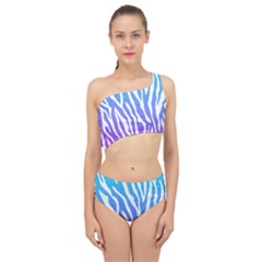 White Tiger Purple & Blue Animal Fur Print Stripes Spliced Up Two Piece Swimsuit by Casemiro