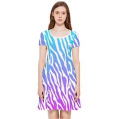 White Tiger Purple & Blue Animal Fur Print Stripes Inside Out Cap Sleeve Dress by Casemiro