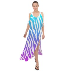 White Tiger Purple & Blue Animal Fur Print Stripes Maxi Chiffon Cover Up Dress by Casemiro