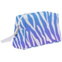 White tiger purple & blue animal fur print stripes Wristlet Pouch Bag (Large) View1