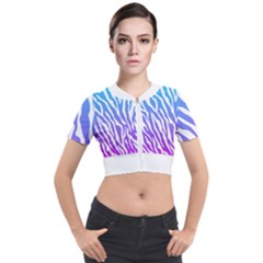 White Tiger Purple & Blue Animal Fur Print Stripes Short Sleeve Cropped Jacket by Casemiro