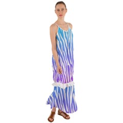 White Tiger Purple & Blue Animal Fur Print Stripes Cami Maxi Ruffle Chiffon Dress by Casemiro