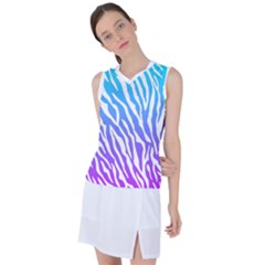 White Tiger Purple & Blue Animal Fur Print Stripes Women s Sleeveless Sports Top by Casemiro