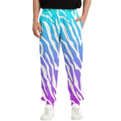 White Tiger Purple & Blue Animal Fur Print Stripes Men s Elastic Waist Pants by Casemiro