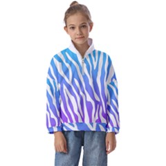 White Tiger Purple & Blue Animal Fur Print Stripes Kids  Half Zip Hoodie by Casemiro