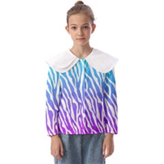 White Tiger Purple & Blue Animal Fur Print Stripes Kids  Peter Pan Collar Blouse by Casemiro