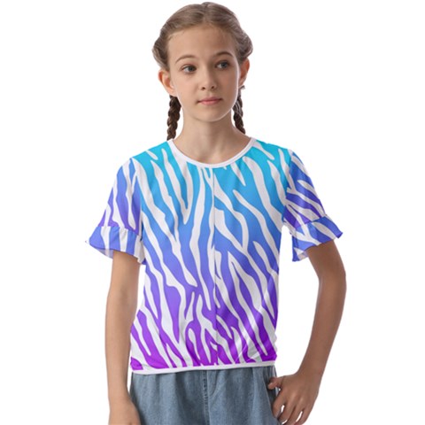 White Tiger Purple & Blue Animal Fur Print Stripes Kids  Cuff Sleeve Scrunch Bottom Tee by Casemiro