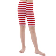 Red And White Stripes Pattern, Geometric Theme Kids  Mid Length Swim Shorts by Casemiro