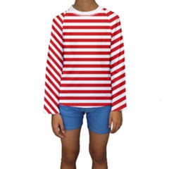 Red And White Stripes Pattern, Geometric Theme Kids  Long Sleeve Swimwear by Casemiro