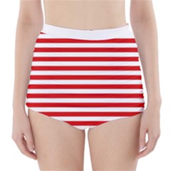 Red And White Stripes Pattern, Geometric Theme High-waisted Bikini Bottoms by Casemiro