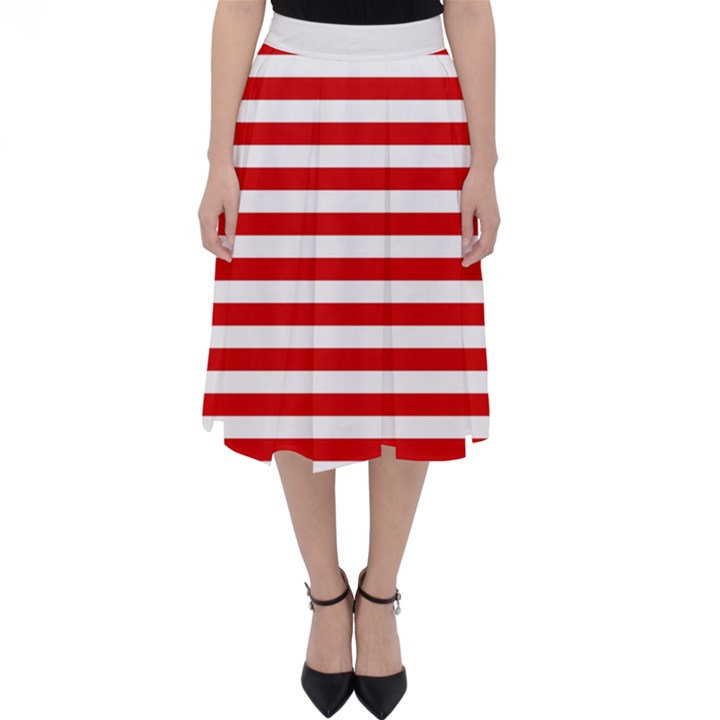 Red and white stripes pattern, geometric theme Classic Midi Skirt