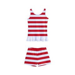 Red And White Stripes Pattern, Geometric Theme Kids  Boyleg Swimsuit by Casemiro