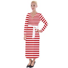 Red And White Stripes Pattern, Geometric Theme Velvet Maxi Wrap Dress by Casemiro