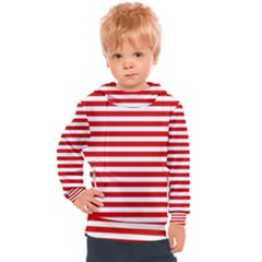 Red And White Stripes Pattern, Geometric Theme Kids  Hooded Pullover by Casemiro