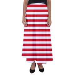 Red And White Stripes Pattern, Geometric Theme Flared Maxi Skirt by Casemiro