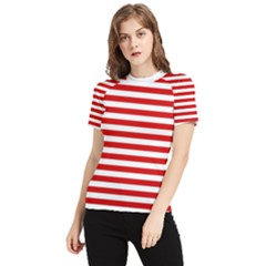 Red And White Stripes Pattern, Geometric Theme Women s Short Sleeve Rash Guard by Casemiro