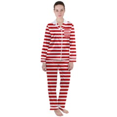 Red And White Stripes Pattern, Geometric Theme Satin Long Sleeve Pajamas Set by Casemiro