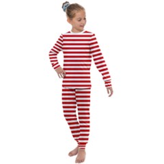 Red And White Stripes Pattern, Geometric Theme Kids  Long Sleeve Set  by Casemiro