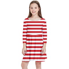 Red And White Stripes Pattern, Geometric Theme Kids  Quarter Sleeve Skater Dress by Casemiro