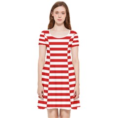 Red And White Stripes Pattern, Geometric Theme Inside Out Cap Sleeve Dress by Casemiro