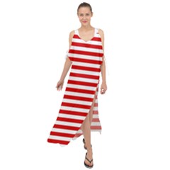 Red And White Stripes Pattern, Geometric Theme Maxi Chiffon Cover Up Dress by Casemiro