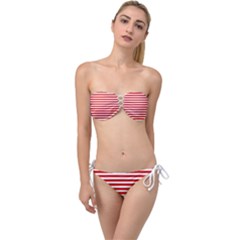 Red And White Stripes Pattern, Geometric Theme Twist Bandeau Bikini Set by Casemiro