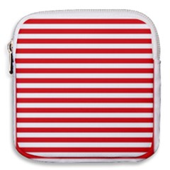 Red And White Stripes Pattern, Geometric Theme Mini Square Pouch by Casemiro